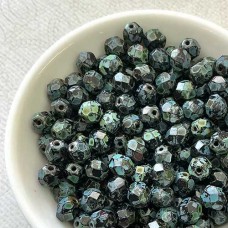 6mm Czech Fire Polish Glass Round Beads - Jet Picasso - Pack of 20
