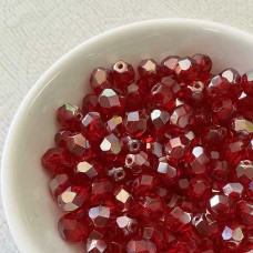 6mm Czech Fire Polish Glass  Beads - Ruby Celsian - Pack of 20