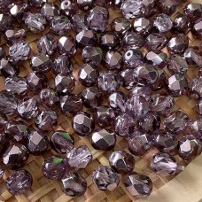 6mm Metallic Light Violet Czech Fire Polished Round Beads - Pack of 20