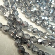 4mm Czech Firepolish Beads - Silver 1/2 coat - Pack of 50