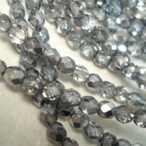 4mm Czech Firepolish Beads - Silver 1/2 coat - Pack of 50