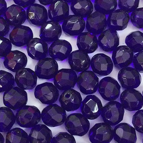 8mm Fire Polish Glass Round Beads - Cobalt Blue - Pack of 20