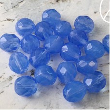 8mm Czech Firepolish Beads - Milky Sapphire - Pack of 20