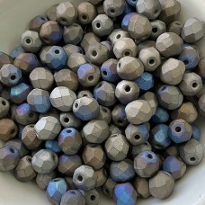 6mm Czech Firepolish Beads - Glittery Matte Graphite - Pack of 20