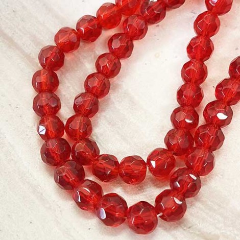 6mm Ruby Red Faceted Round Beads - Strand