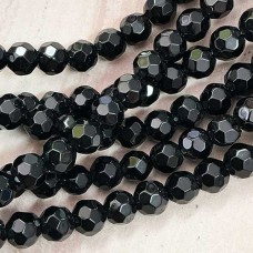 6mm Jet Faceted Round Glass Beads - Strand