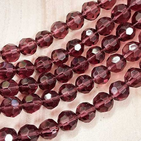 8mm Faceted Glass Round Beads - Medium Purple - Per Strand 8mm Faceted Glass Round Beads - Medium Purple - Per Strand