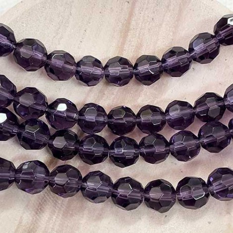8mm Faceted Glass Round Beads - Tanzanite - Per Strand