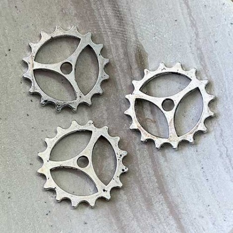 22mm Antique Silver Pl Alloy Steampunk Gear - Pack of 10