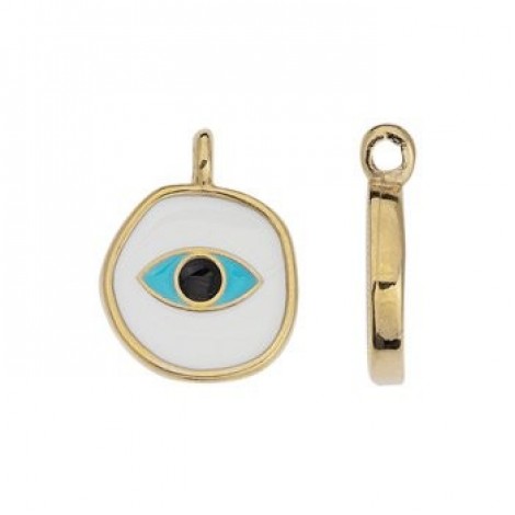 14x18mm 24K NF Gold Plated White Enamelled Evil Eye Charm/Pendant for 1.5mm cord - Each