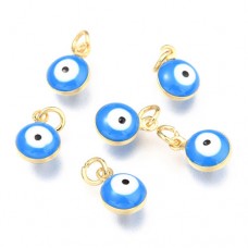 9.5x6.5x4.5mm 18K Gold Plated Brass Enamel Turquoise Blue Evil Eye Charms with 4mm Jumpring - Pack of 2
