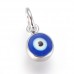 6x8mm Platinum Silver Plated Brass + Enamel Blue Evil Eye Charms with Jumpring - Pack of 2
