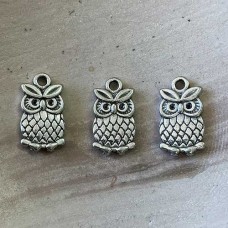10x18mm Ant Silver Plated Lead-safe Owl Charms - Pack of 10