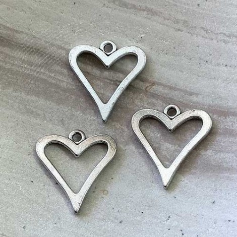20mm Antique Silver Open Heart Charms - Pack of 10 20mm Antique Silver Open Heart Charms - Pack of 10