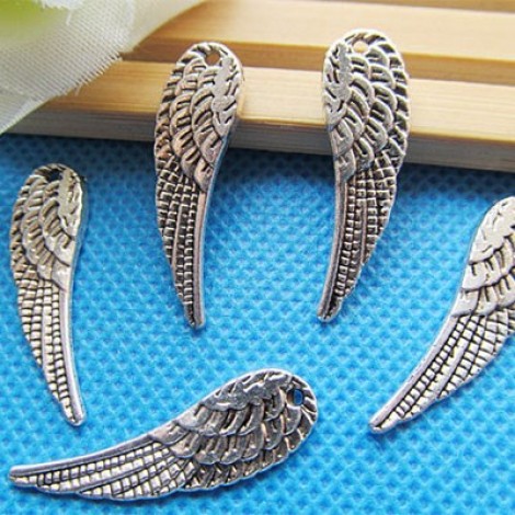 9x29mm Ant Silver Plated Angel Wing Charm-Pendants