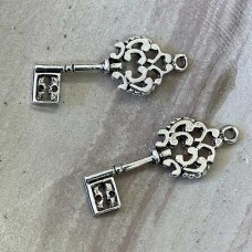 30mm Antique Silver Tibetan Silver Plated Key Charm - Pack of 10