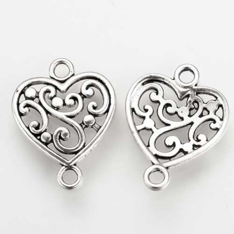 19x14mm Antique Silver Plated Filigree Heart Connector Link/Charms