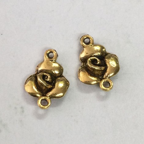 10x14mm Antique Gold Rose Connector Charms - Pack of 2