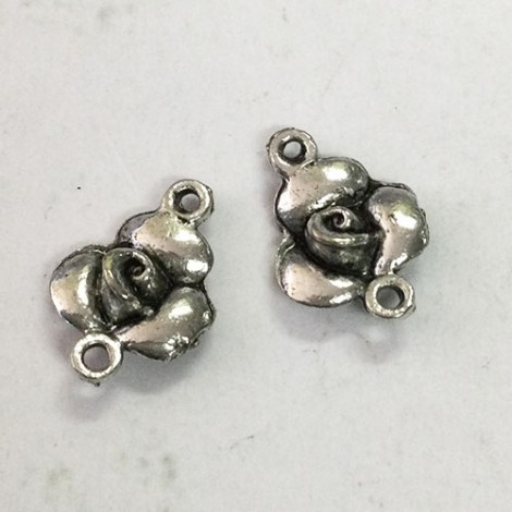 10x14mm Antique Silver Rose Connector Charms - Pack of 2