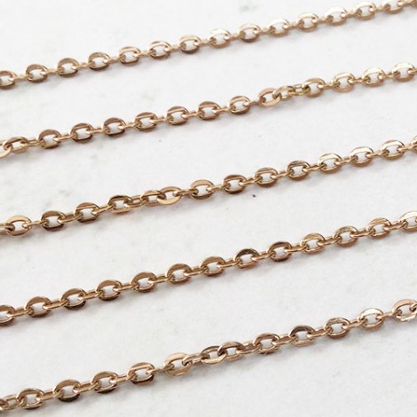 2.0mm 18Kt Rose Gold Plated 316 High Quality Stainless Steel Flat Cable Chain - 10 metre roll