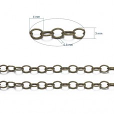 4x3mm Antique Bronze Plated Brass Flat Unsoldered Cable Chain 