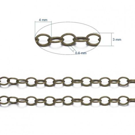 4x3mm Antique Bronze Plated Brass Flat Unsoldered Cable Chain  - Per 2 metres