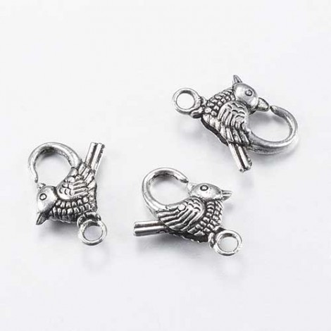 21x16mm Antique Silver Plated Little Bird Lobster Claw Clasps - Nickel + Lead free