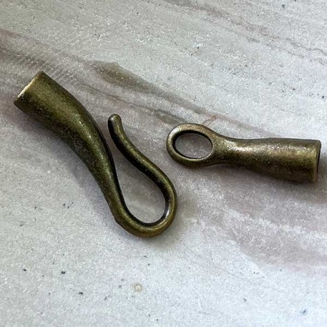 4mm ID Antique Bronze Hook & Eye Clasps w/Cord Ends - Per Set