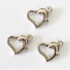 12x9mm White Plated Heart Lobster Clasps - Pack of 2