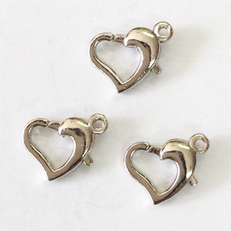 12x9mm White Plated Heart Lobster Clasps - Pack of 2