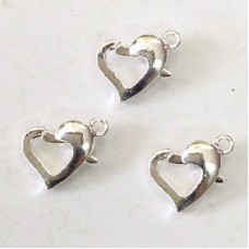 12x9mm Silver Plated Heart Lobster Clasps