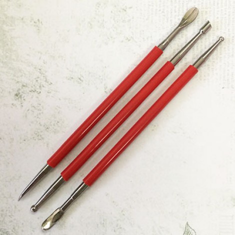 Set of 3 Stainless Steel Clay or Wax Modelling Tools - double ended