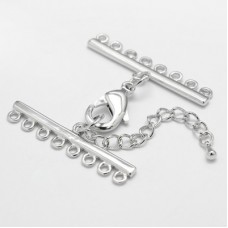 45mm 8 Strand Eco-Friendly Silver Plated Cord Ends with Lobster Clasp & Extender Chain - Per Set