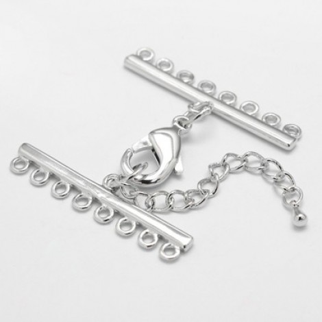 45mm 8 Strand Eco-Friendly Silver Plated Cord Ends with Lobster Clasp & Extender Chain - Per Set