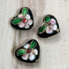 16x15mm Black Cloisonne Hearts - Pack of 10