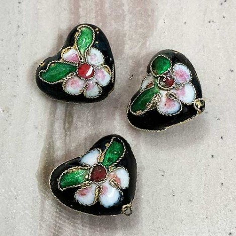 16x15mm Black Cloisonne Hearts - Pack of 10 16x15mm Black Cloisonne Hearts - Pack of 10