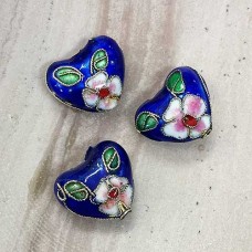 16x15mm Blue Cloisonne Hearts - Pack of 10