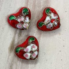 16x15mm Red Cloisonne Hearts - Pack of 10