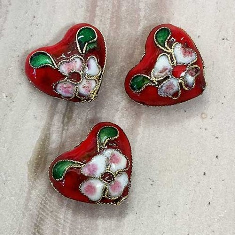 16x15mm Red Cloisonne Hearts - Pack of 10 16x15mm Red Cloisonne Hearts - Pack of 10
