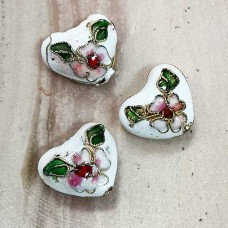 16x15mm White Cloisonne Hearts - Pack of 10