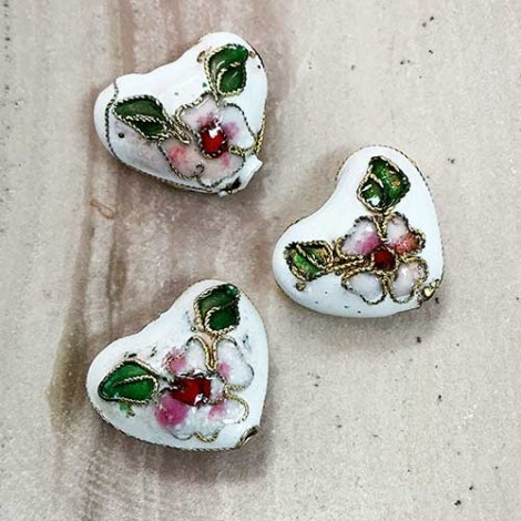 16x15mm White Cloisonne Hearts - Pack of 10