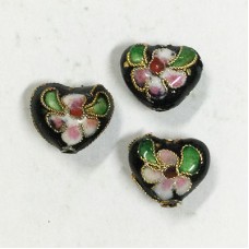 12mm Cloisonne Heart Beads - Black - Pack of 3
