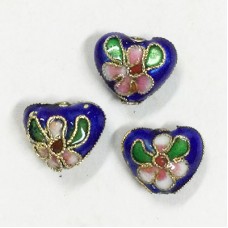 12mm Cloisonne Heart Beads - Blue - Pack of 3