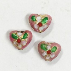 12mm Cloisonne Heart Beads - Pink - Pack of 3