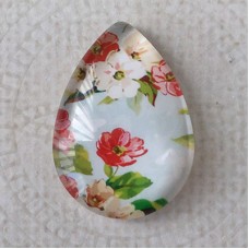 18x25mm Art Glass Backed Teardrop Cabochons - Vintage Roses - Each