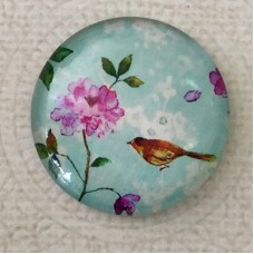 30mm Art Glass Backed Cabochons - Bird on a Blossom Tree