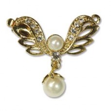 30x26mm 1-Strand Gold Plated Clasp w/Pearls & Crystal - Each