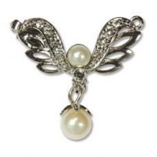 30x26mm 1-Strand Silver Plated Clasp w/Pearls & Crystal - Each