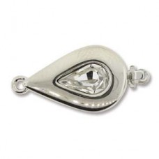 17x11mm 1-Strand German Silver Plated Clasp w/Crystal - Each