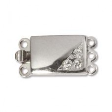 18x9mm 3-strand Silver Plated Clasp with Crystal - Each